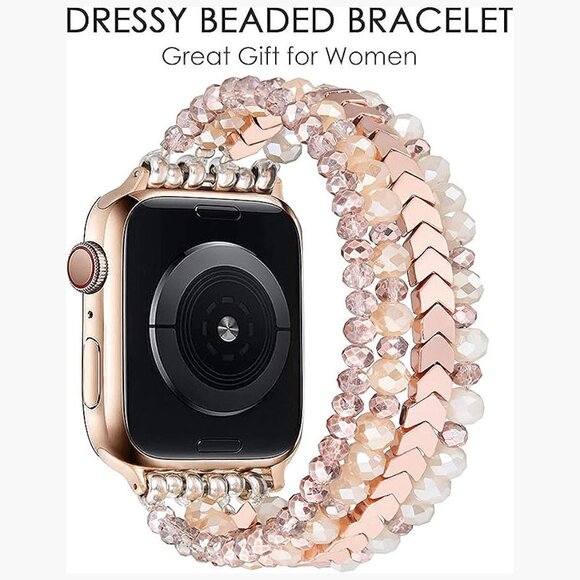Beaded Bracelet Compatible with Apple Watch Band 42mm 44mm 45mm , Rose Gold - Picture 3 of 6